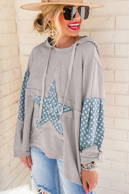 Delicacy Floral Patchwork Star Pattern Drawstring Hoodie