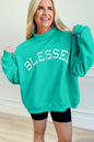 Bright Pink Oversize Blessed Embroidered Mock Neck Sweatshirt