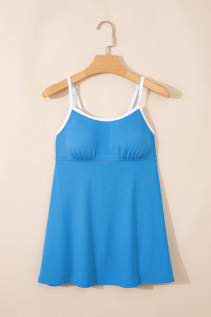Navy Blue Color Block Edge Ribbed Pocketed Lined Athletic Dress