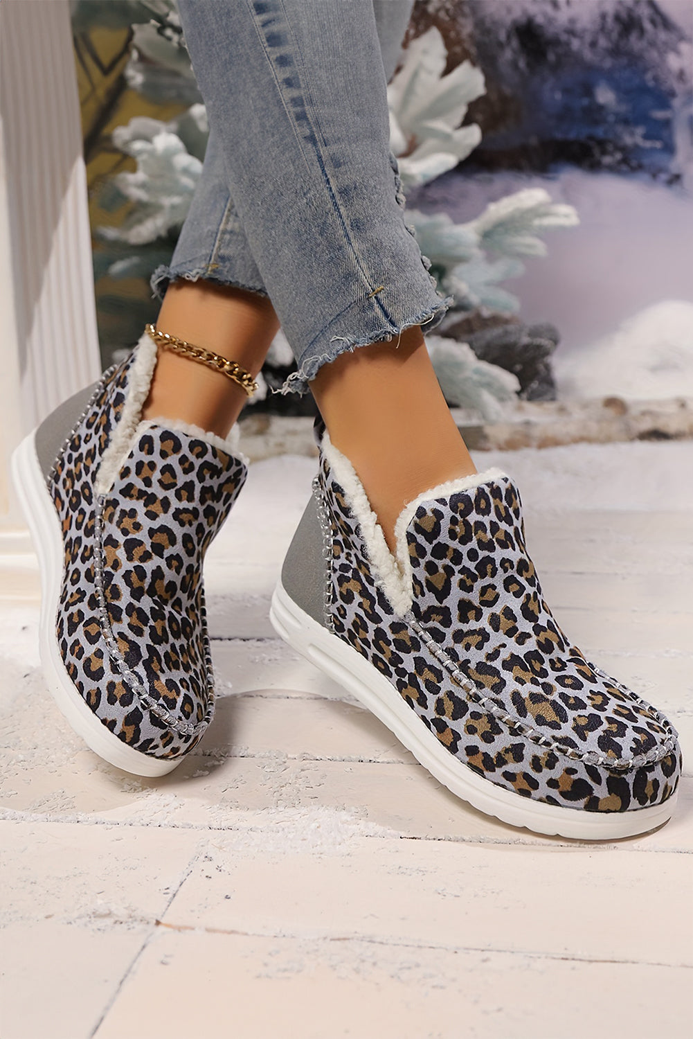 Brown Leopard Print Fleece Lined Winter Snow Boots