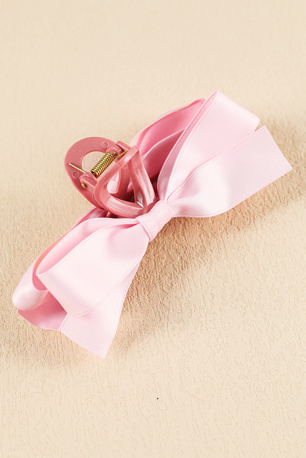 Light French Beige Solid Color Ribbon Bow Decor Hair Clip