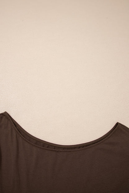 Coffee Plus Size Solid Color Asymmetric Neck Short Sleeve Blouse