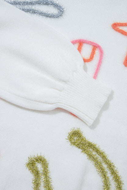 White Tinsel Boots Horseshoe Star Pattern Knit Sweater