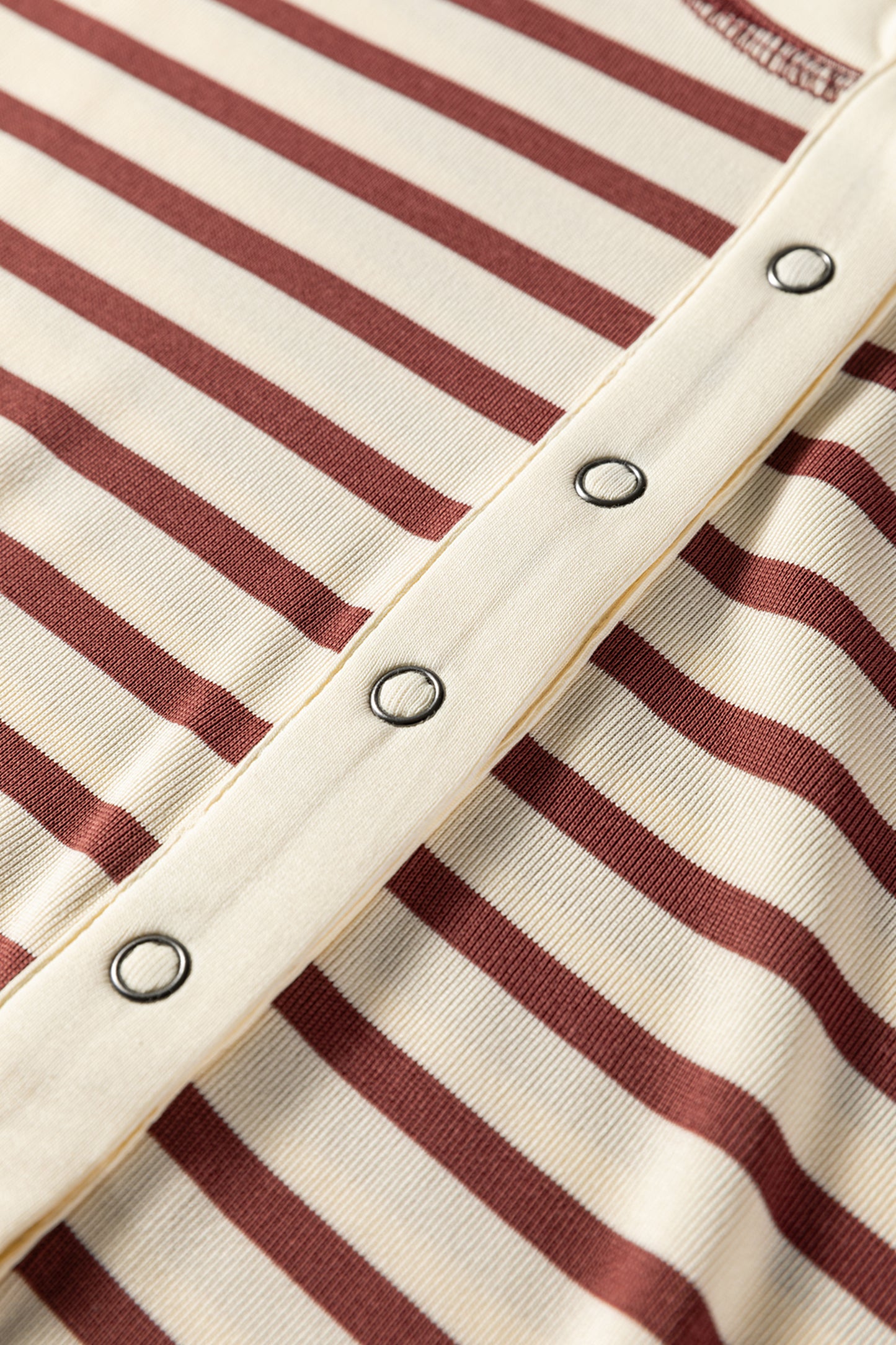 Khaki Stripe Half Buttons Round Neck T Shirt