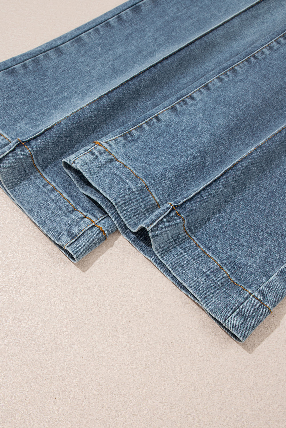 Dusk Blue Buttoned High Waist Piping Trim Flared Jeans