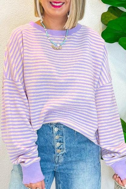 Black Stripe Drop Shoulder Long Sleeve Top