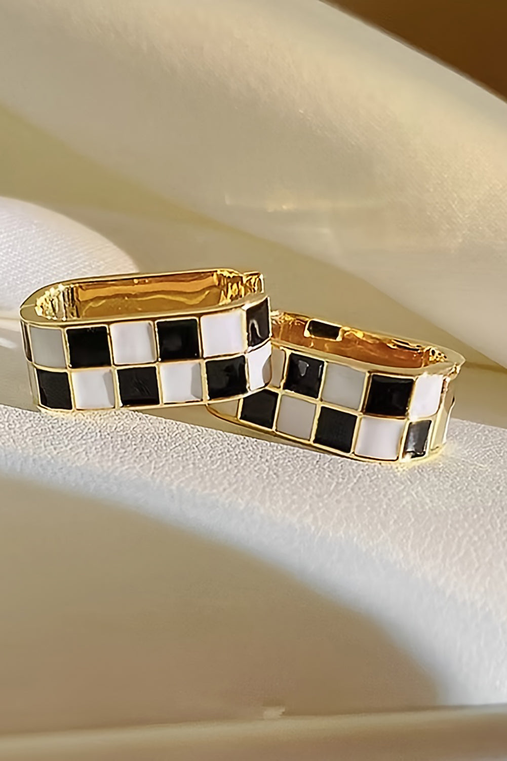 Gold Checkered Hoop Alloy Earrings