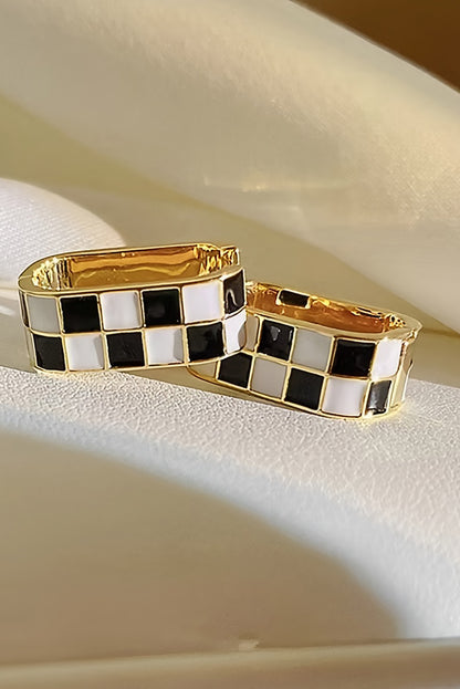 Gold Checkered Hoop Alloy Earrings