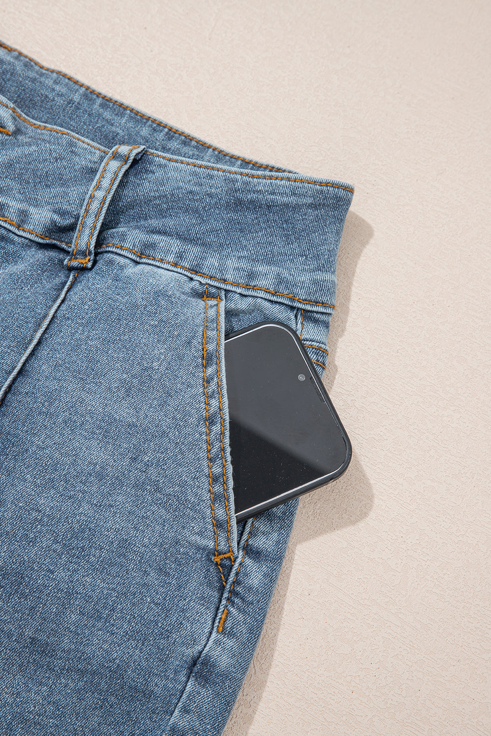 Dusk Blue Buttoned High Waist Piping Trim Flared Jeans