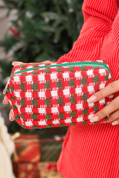 Racing Red Christmas Crochet Zipper Makeup Bag