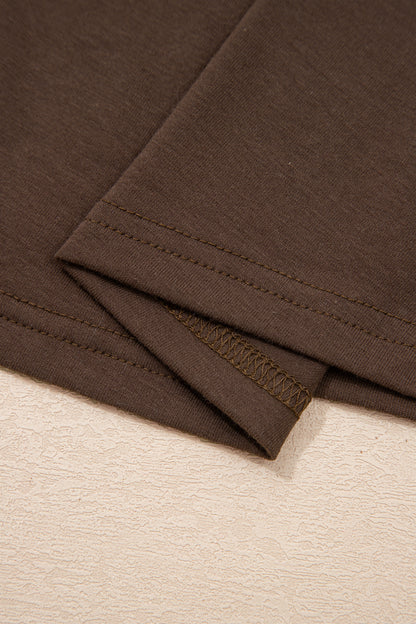 Coffee Plus Size Solid Color Asymmetric Neck Short Sleeve Blouse