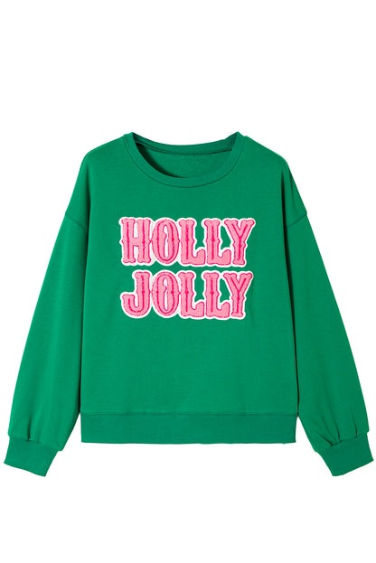 Sea Green HOLLY JOLLY Letter Christmas Holiday Sweatshirt