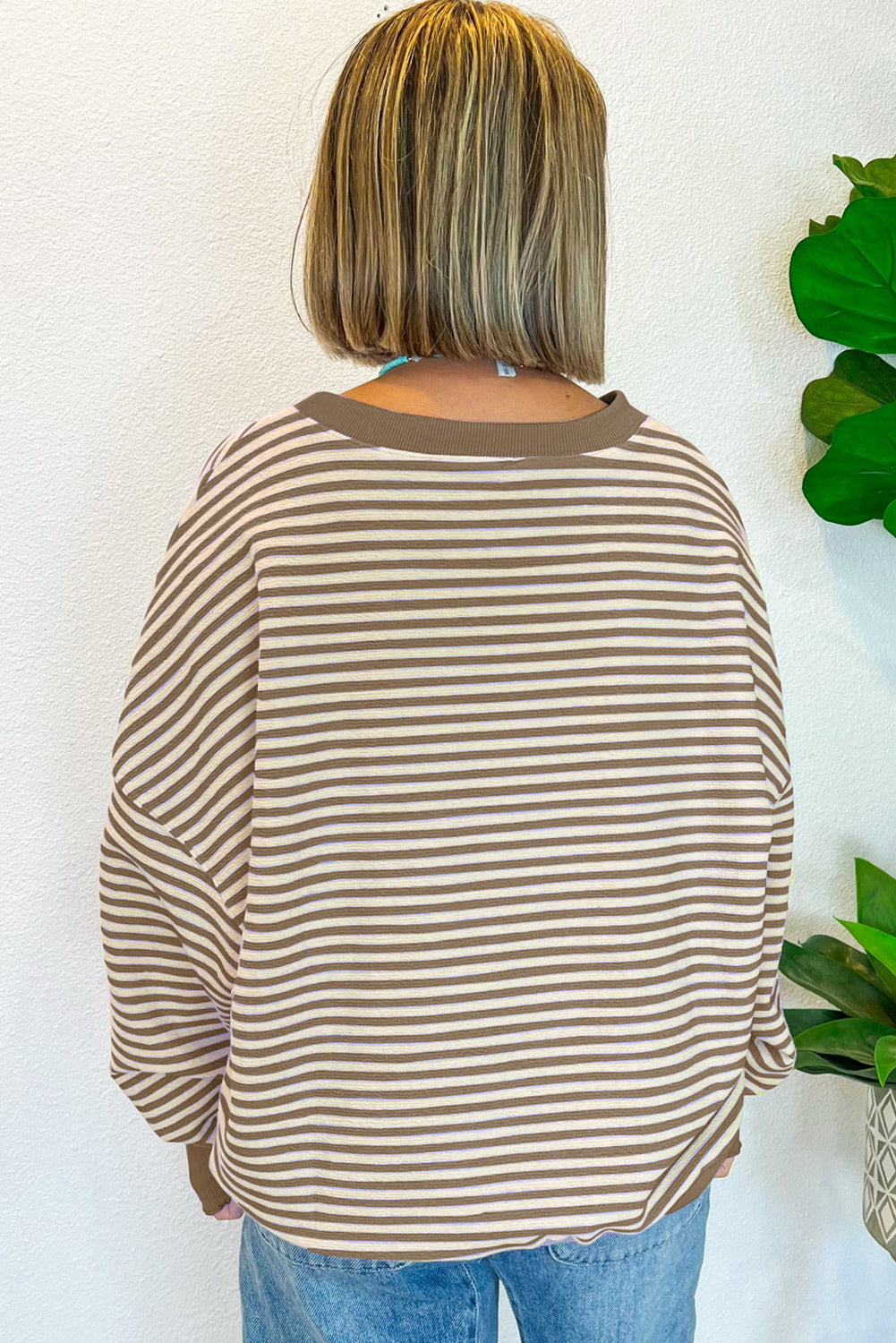 Black Stripe Drop Shoulder Long Sleeve Top