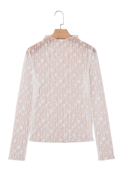 Ashleigh Blue Sheer Floral Lace Long Sleeve Slim Fit Top