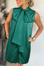 Evergreen Bow Tie Satin Sleeveless Mini Dress