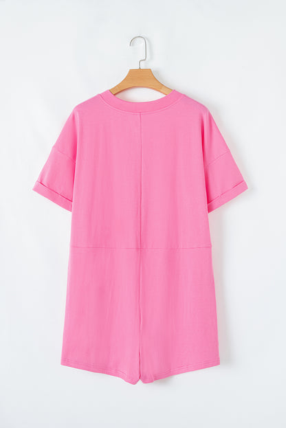 Myosotis Loose Half Sleeve V Neck Plain Romper