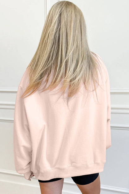 Bright Pink Oversize Blessed Embroidered Mock Neck Sweatshirt