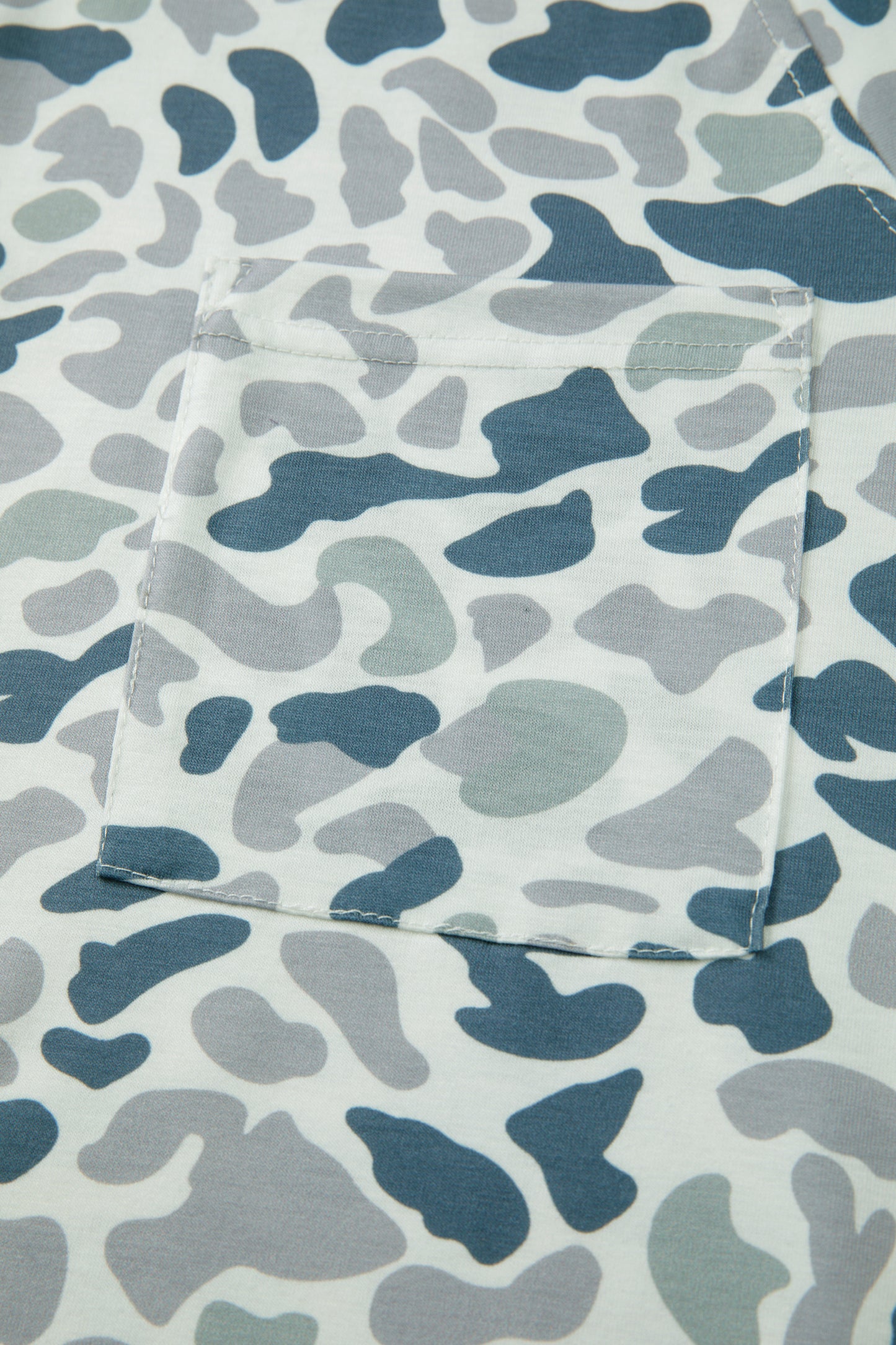 Gray Camouflage Print Single Chest Pocket V Neck Tee