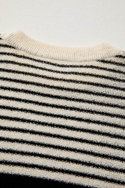 Black White Striped Sleeveless Knit Top