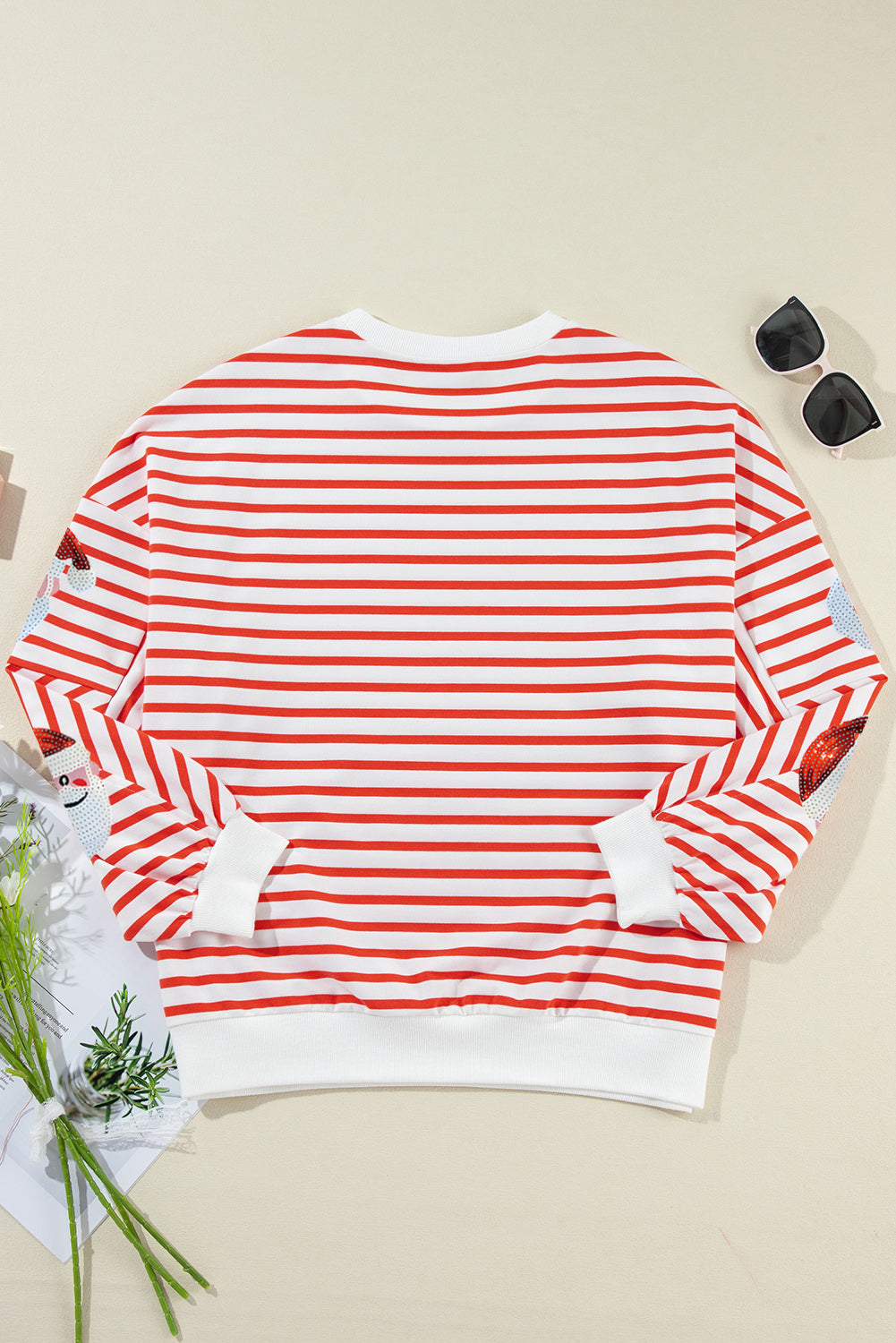 Orange Stripe Santa Claus Sequins Loose Fitting Sweatshirt