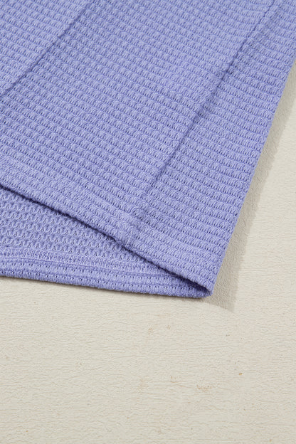 Clearly Aqua Waffle V Neck Short Sleeve Knit Top