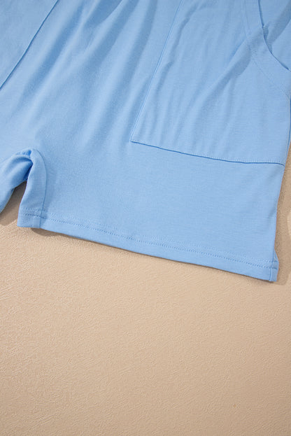 Myosotis Loose Half Sleeve V Neck Plain Romper