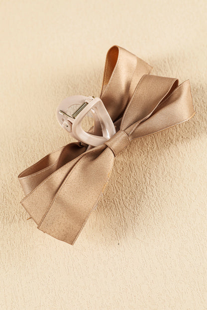 Light French Beige Solid Color Ribbon Bow Decor Hair Clip