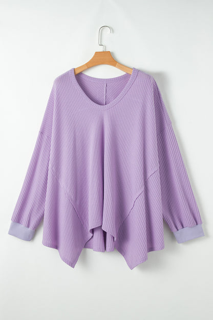 Orchid Petal Plus Size Waffle Knit Exposed Seam Flowy Top