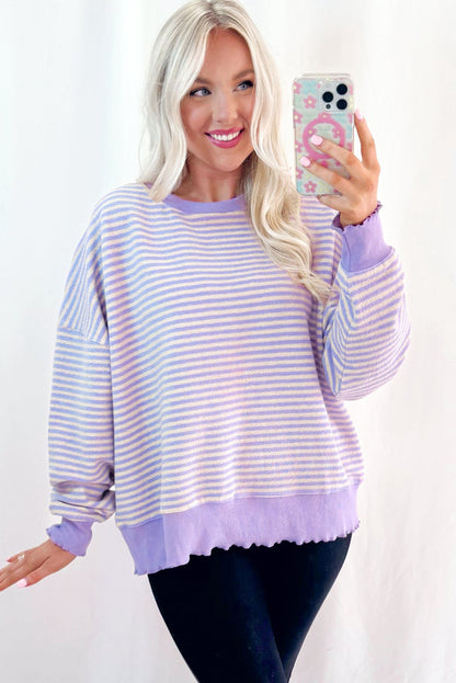 Black Stripe Drop Shoulder Long Sleeve Top