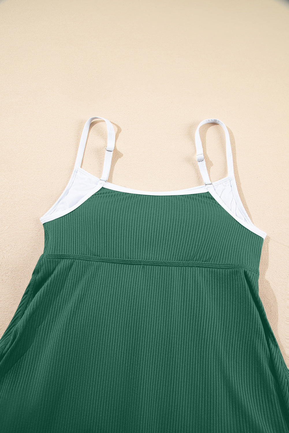 Navy Blue Color Block Edge Ribbed Pocketed Lined Athletic Dress