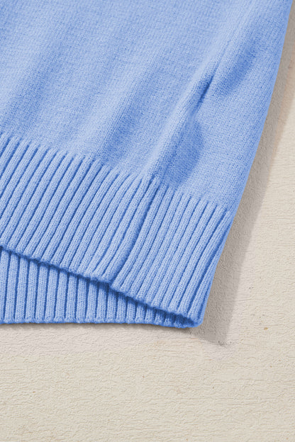 Bright Green Solid Color Ribbed Trim Round Neck Ruffle Short Sleeve Sweater