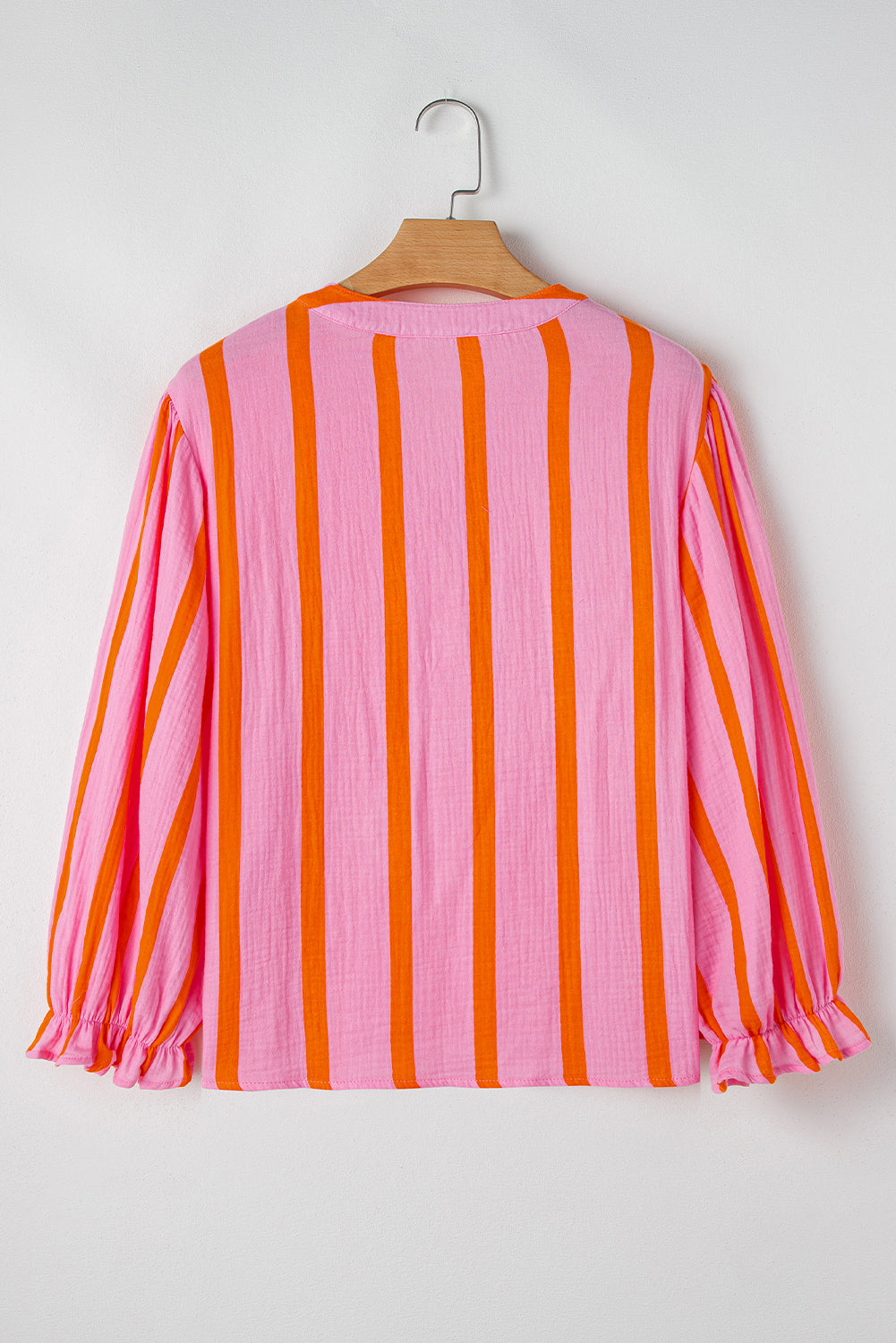 Orange Stripe Crinkle Ruffle Sleeve Loose Top