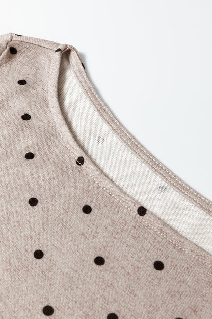 Dark Brown Polka Dot Boat Neck Knit Long Sleeve T Shirt