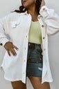 White Solid Corded Drop Shoulder Plus Size Shacket