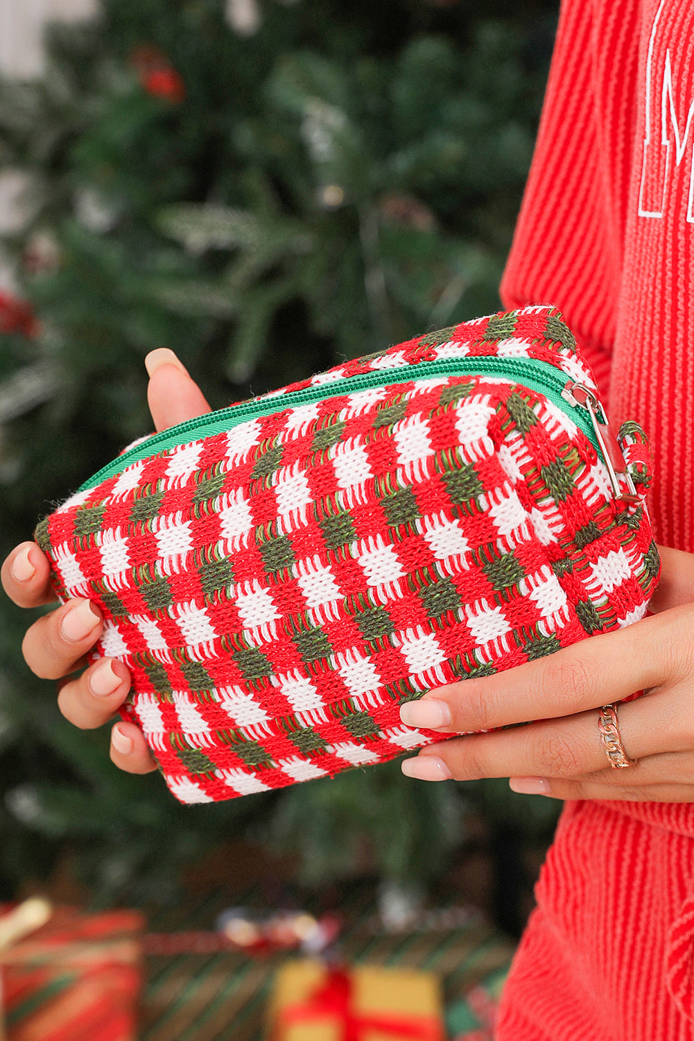 Racing Red Christmas Crochet Zipper Makeup Bag