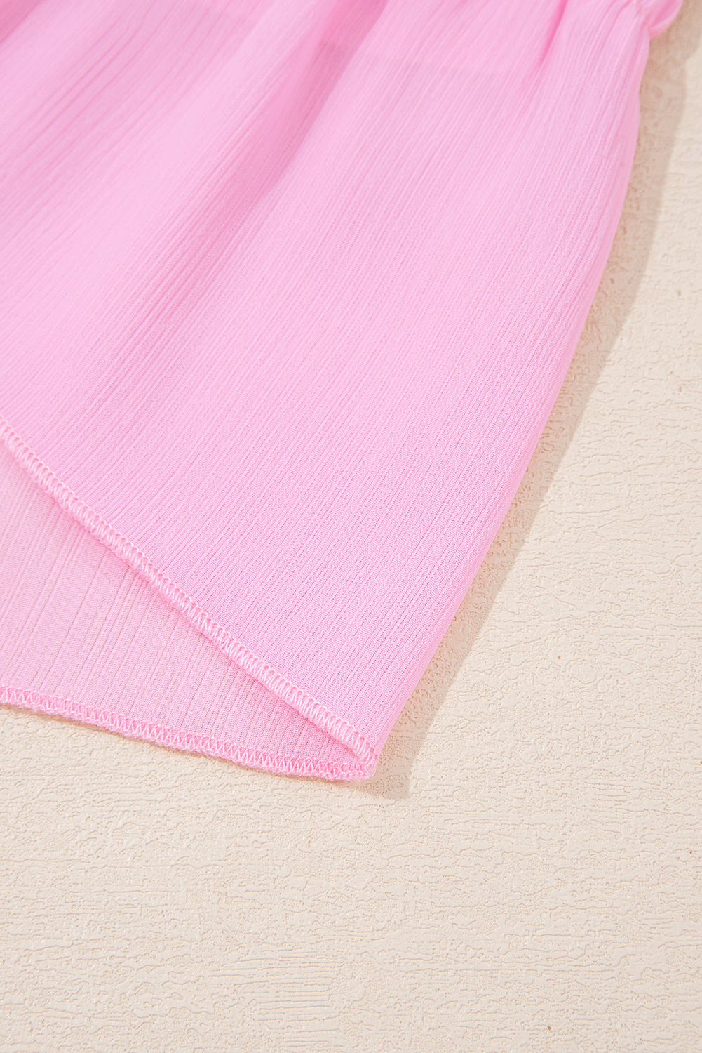 Pink Frill Tiered Patchwork Ribbed Trim Flowy Plus Size Top