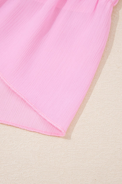 Pink Frill Tiered Patchwork Ribbed Trim Flowy Plus Size Top