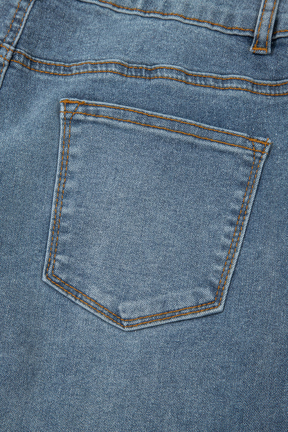 Dusk Blue Buttoned High Waist Piping Trim Flared Jeans