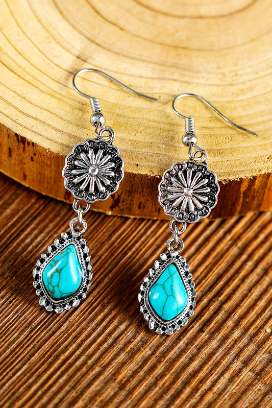 Peacock Blue Teardrop Turquoise Dangle Hook Earrings