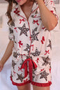 White Leopard Star Print Ruffle Trim Pajama Set