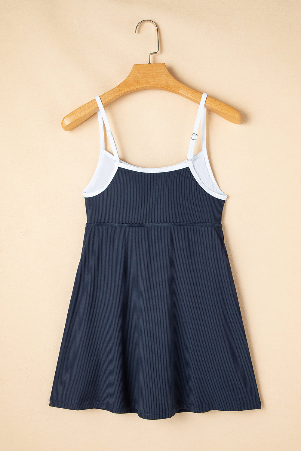 Navy Blue Color Block Edge Ribbed Pocketed Lined Athletic Dress