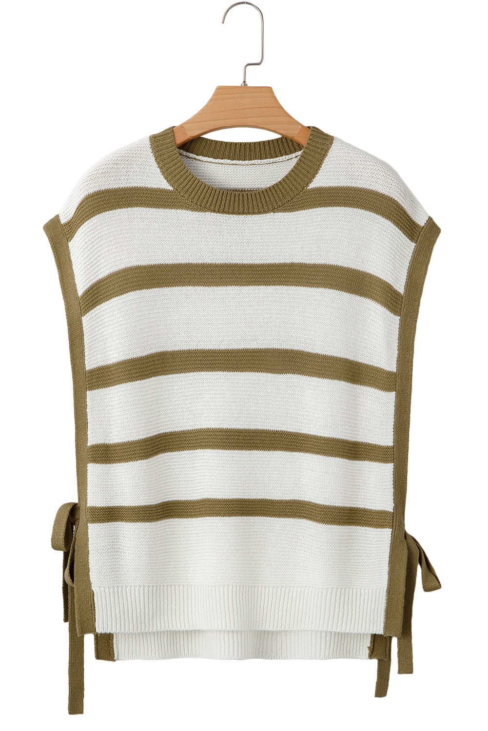 Khaki Stripe Side Tie Loose Knitted Top