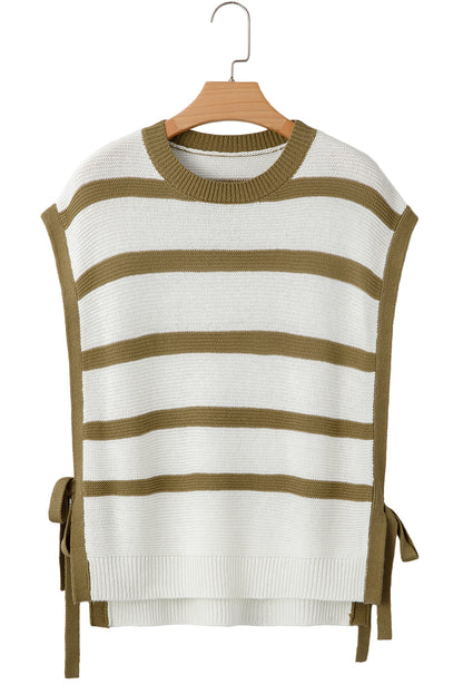Khaki Stripe Side Tie Loose Knitted Top