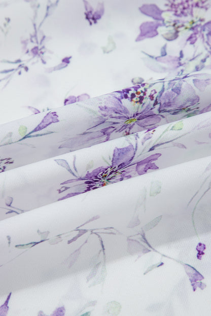 Purple Floral Print Split Neck Plus Size Top
