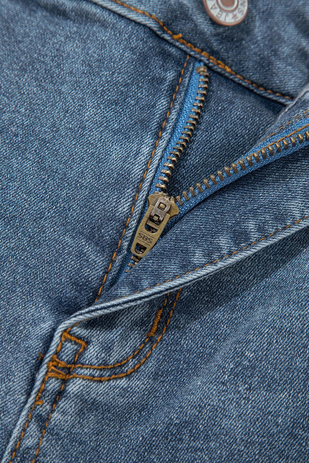 Dusk Blue Buttoned High Waist Piping Trim Flared Jeans