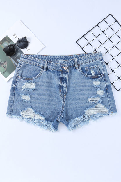 Sky Blue Crossover Waist High Rise Denim Shorts