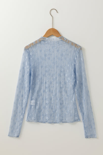 Ashleigh Blue Sheer Floral Lace Long Sleeve Slim Fit Top