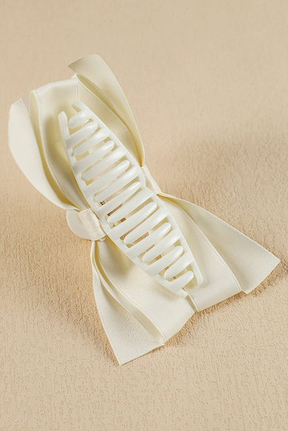 Light French Beige Solid Color Ribbon Bow Decor Hair Clip