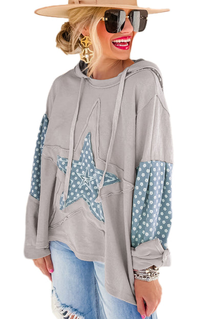 Delicacy Floral Patchwork Star Pattern Drawstring Hoodie