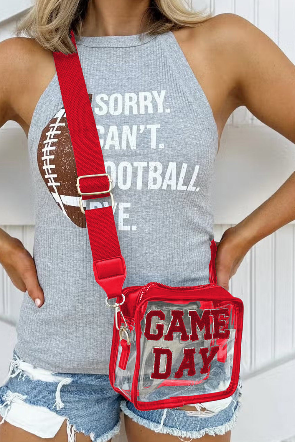 White Chenille GAME DAY Pattern Clear Bag